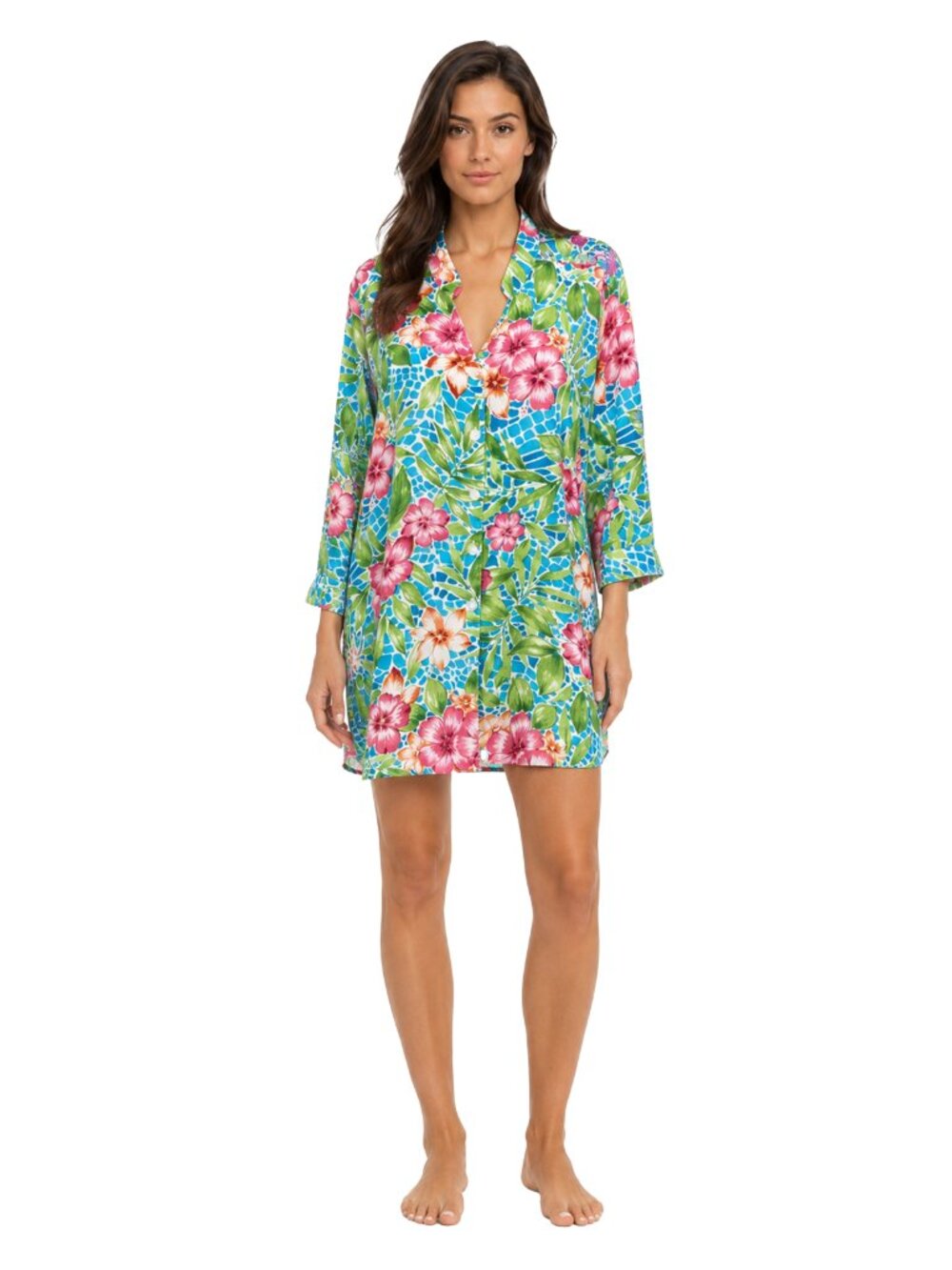 BonWorth XL Tropical Floral Blouse Lightweight Button Front Tunic Top